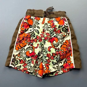 Lands' End Swim Trunks Boy's Small 4 Green Orange Floral Hawaiian Board Shorts - Picture 1 of 6