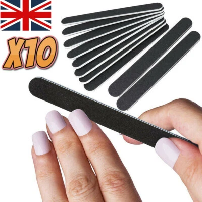 10 Pack Nail Files Straight Large Black Emery Board Medium Abrasive Pro Salon UK - Image 1 of 4