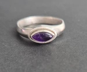 Vintage Hand Crafted Amethyst & Silver Ring Size O Modernist Setting - Picture 1 of 4