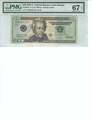 2004A $20 FRN FR2091-A* PMG 67 EPQ, Boston * Note S/N A00231779*!!! - Image 1 of 2