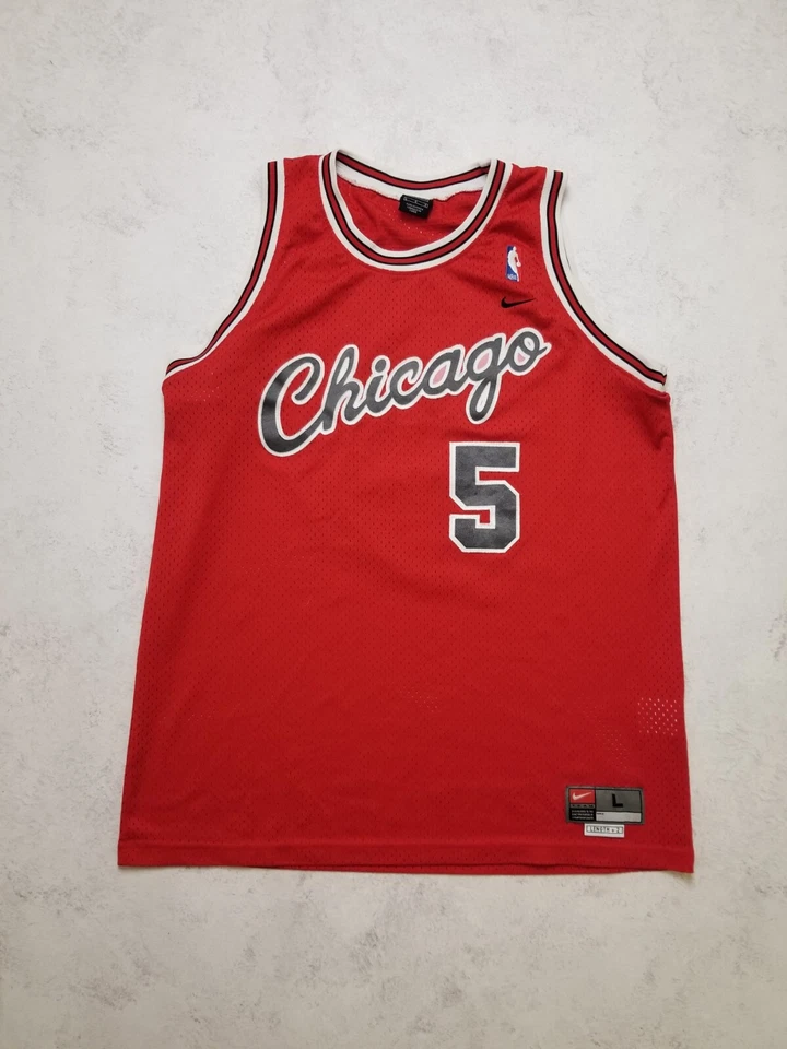 Camiseta Nike Chicago Bulls Jalen Rose #5 masculina grande costurada script L +2 vintage NBA - Imagem 1 de 4