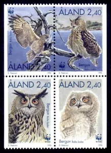 Aland 1996 Birds - Owls Pane, Small Paper Adhesion Reverse Bottom Left MNH / UNM - Picture 1 of 1