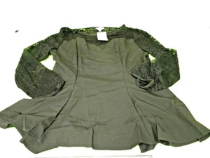 Meaneor Beyove Women Comfy Loose Fit Trapeze Lace Join Peplum Blouse Blk Large - Picture 1 of 3