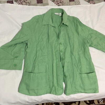 Blazer Kim Rogers de lino verde para dama talla XL X-grande con pliegues y bolsillos Foto 1 de 4