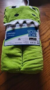 Dinosaur Kids Bath Hooded Towel Wrap, 51 x 23, Cotton, Green, Your Zone