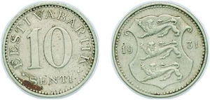 Estonia 1931 10 Senti Nickel brass XF - Picture 1 of 1