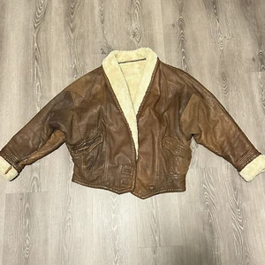 Vintage Womens Genuine Leather Aviator Flying Coat Jacket In Whiskey Brown - Picture 1 of 6