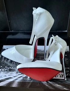 Extreme High Heels 16cm Pumps mit Fesselriemchen Weiß Hochzeit Kunstleder EUR 42 - Bild 1 von 15