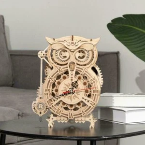 ROKR Mechanical Gear 3D Wooden Puzzle Owl Clock Assembly Building Kits Xmas Gift - Picture 1 of 10