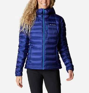 NWT Columbia L Pebble Peak Down Hooded Jacket Dark Sapphire $230 - Picture 1 of 8