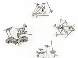 100 Stainless steel Blank Cup 4mm 5mm 6mm Peg Post Earring Stud Ear with Stopper - Picture 1 of 9
