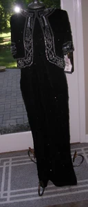 #A Vintage LORD & TAYLOR Black & Silver Beads Long Silk Maxi Dress Gown~1980'S - Picture 1 of 9