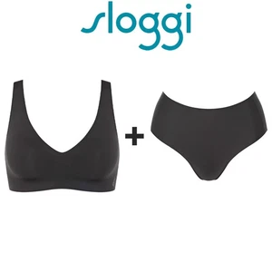 Sloggi Zero Feel 2.0 Soft Bra and Brief Women Ladies Underwear Panties Black Set - Picture 1 of 8