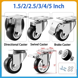 1.5" 2" 2.5" 3" 4" 5" PU Castors Wheels Furniture Trolley Trailer Castors Mute - Picture 1 of 28