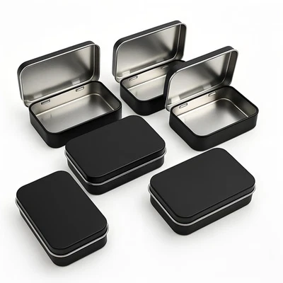 6 Pcs Small Metal Box With Lid -Black Hinged Cookie Jar,Used For Storage, Jew... - Image 1 of 4