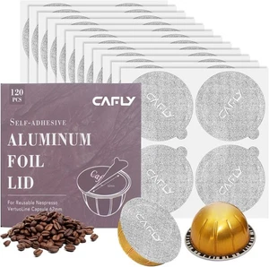 Láminas de Aluminio Tapas Sellos-Reutilizar Cápsulas Cápsulas Café 120 Piezas 62mm, Compatible... - Imagen 1 de 7