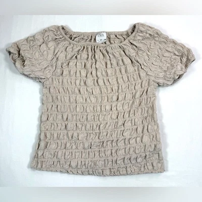 ZARA Kids Girls' Cream Textured Ruched Puff Short Sleeve Blouse Bohemian 8-9 - Image 1 of 4