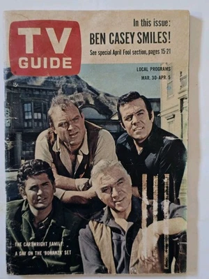 TV GUIDE Magazine March 30 1963 BONANZA #522 Western Cast Vtg CARTWRIGHT  Foto 1 de 4