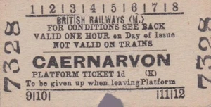 British Railways PLATFORM Ticket CAENARVON 7328 - Foto 1 di 1