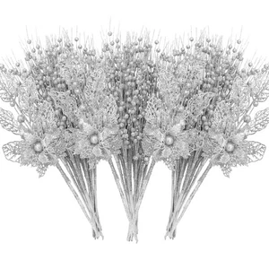 28 Stück Christbaumschmuck, künstliche Glitzerbeere und Blumen Stiel S... - Bild 1 von 6