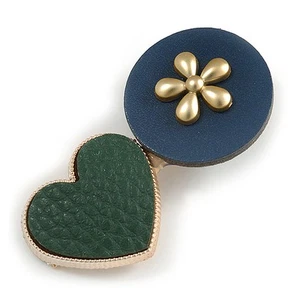 Romantic Gold Tone PU Leather Heart and Flower Hair Beak Clip/ Concord Clip - Picture 1 of 4