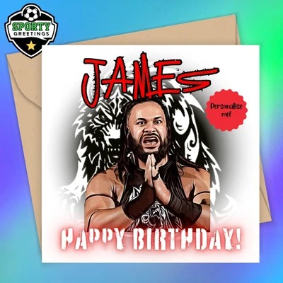 SPORTYGREETINGS Wrestling Birthday Card - Jacob Fatu Personalised card, UNOFFICIAL fan-art card