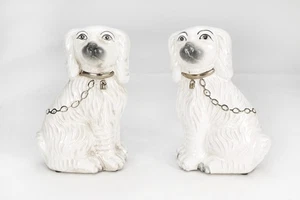 AAI Staffordshire Dog Pair, Antique White with Crackle Finish - Picture 1 of 1