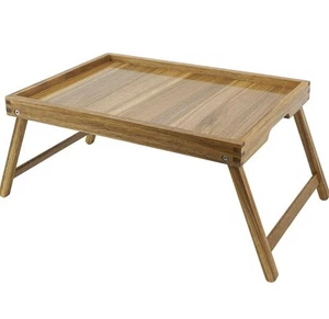 VaeFae Acacia Bed Table Tray Wooden Breakfast Tray With Folding Legs Bed Tray - Picture 1 of 6