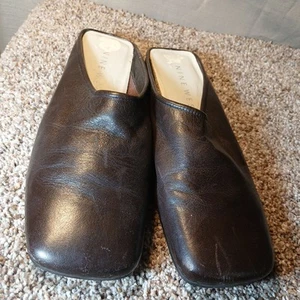 Nine West Square Toe Womans Slip On Flats Size 8 Brown Mule Shoe - Picture 1 of 9