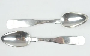 CHARLES FARLEY COIN SILVER SPOONS (2) - FAMOUS PORTLAND ME. SILVERSMITH c1820 - Picture 1 of 10