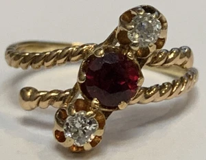 VIKTORIANISCHER RING 14 K ROSÉGOLD GEDREHTER DRAHT ROSA SAPHIR MINE DIAMANT GRÖSSE 5,5 - Bild 1 von 11
