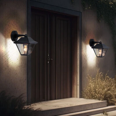 Wandleuchte Außenlampe Laterne E27 Alu schwarz Glas klar Hauswandlampe 2er Set - Bild 1 von 4