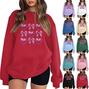 Women's Fashion Long Sleeve Loose Bowknot Printed Round Neck Sweatshirt - Picture 1 of 42