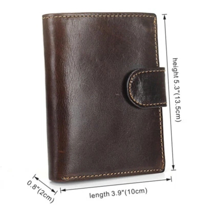Genuine Leather Mens Purse Trifold Brown Large Capacity Credit Card RFID Wallet - Image 1 of 4