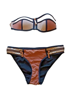 Atmosphere UK 8 Natural Tones Colour Block Padded Strapless Bikini Brief Set - Imagen 1 de 5
