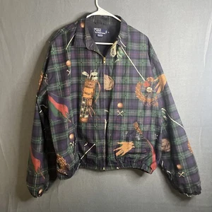 Polo Ralph Lauren Golf Clubs Bag Print Blouson Jacket VTG Size XL Flaws - Picture 1 of 14