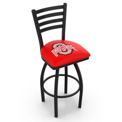 NCAA-L014-Blk Wrinkle Ohio State Swivel Bar Stool W/ Ladder Back Clg. Team Logo - Image 1 of 3