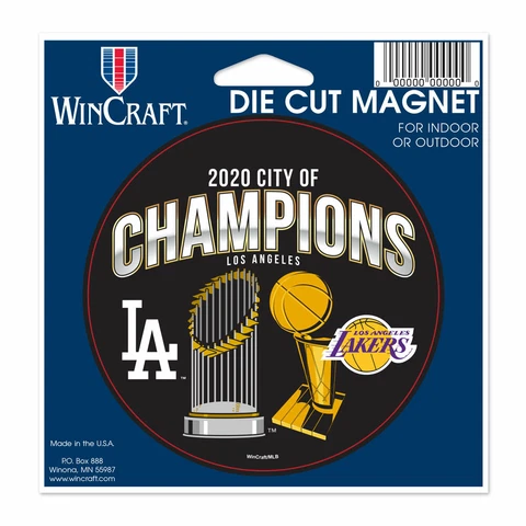 LOS ANGELES LAKERS DODGERS 2020 CITY OF CHAMPIONS 4" DIE-CUT MAGNET NBA MLB Cover