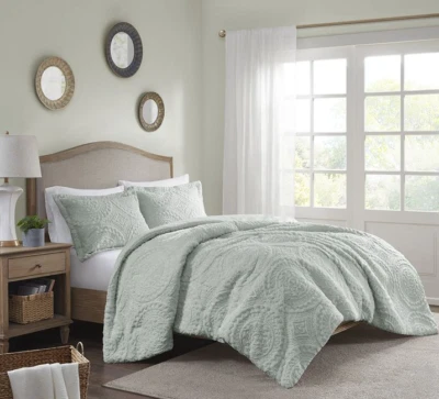 Madison Park  Embroidered  Faux Fur Ultra Plush Comforter  Set Full Queen Aqua - Image 1 of 4