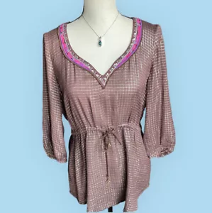 Blusa Boho Free People MUJERES Berenjena Púrpura Plateada Metálica Talla M 6 8 - Imagen 1 de 8