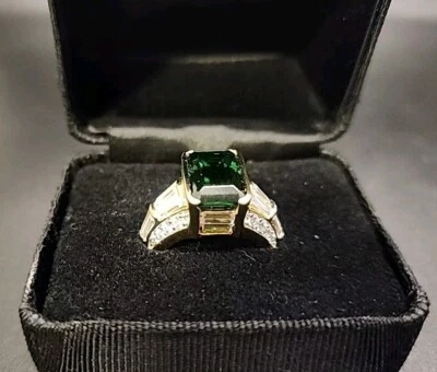 Victoria Wieck 925 GP Ring w/ Dark Green CZ, Iolite baguette, CZ accents, size 6 - Image 1 of 4