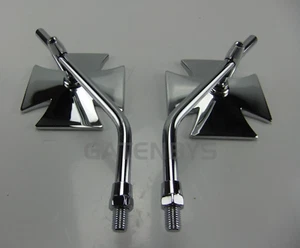 Maltese Cross Mirrors Motorcycle Custom Chopper Cruiser Cafe Racer Streetfighter - Picture 1 of 4