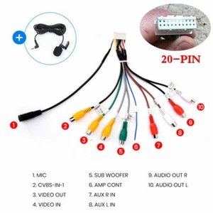 20-PIN Car Auto Stereo Radio RCA Output Wire Aux-in Adapter Cable +MIC Universal - Picture 1 of 8