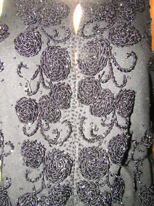 Gene Shelly's Vintage 1950s Black Knit 3D Floral Hand Beaded Cardigan Sweater 38