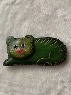 Genuine Leather Cat Coin Purse Green Handmade  Foto 1 de 4