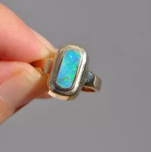 JHD Hawkes Designer 14k massiver Gold natürlicher Opal Ring - modern poliert Rechteck - Bild 1 von 10