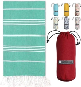 Pistachio Turkish Peshtemal, Cotton Towel with Carrier Bag, Beach or Bath Towel - Picture 1 of 12