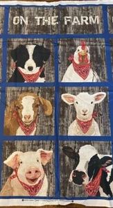 Andover Fabric Two Can Art ON THE FARM Panel Animals Cow Pig Dog Goat 23 x 44” - Picture 1 of 3
