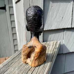 Arte tribal de 7" talla de madera de ébano África estatua busto hombre con barba de colección - Imagen 1 de 5