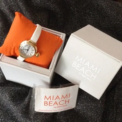 *OFERTA* NUEVO RELOJ GLAM ROCK MIAMI BEACH ART DECO BLANCO SILICONA DORADO Foto 1 de 4